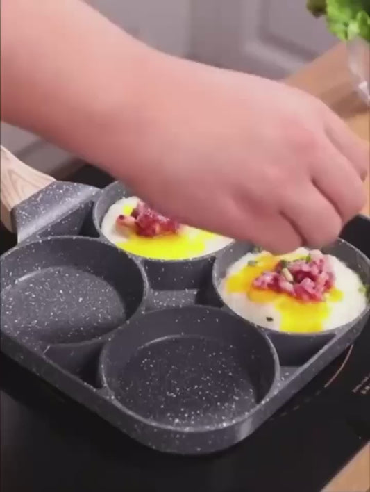 Egg frying pan with 4 cups, non-stick coating, and lid